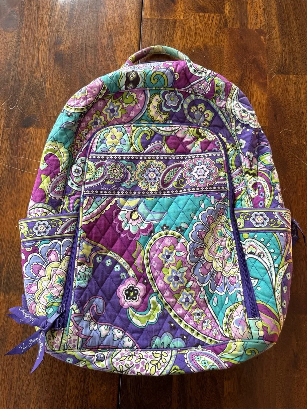 Vera Bradley Convertible Backpack Tote Bag Heather Purple Paisley Floral Retired